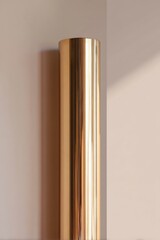 Wall Mural - Modern interior design with vertical brass pipe and warm lighting
