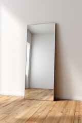 Wall Mural - Minimalist interior with floor mirror and natural light reflection