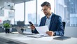 © 호균 최 - A person flipping through documents on a desk and checking their smartphone