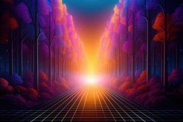 Wall Mural - retrowave autumn forest backgrounds abstract pattern.