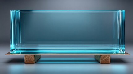 Empty, light-blue glass box on stand