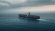 © Palmesrk - A solitary cargo ship navigating through a vast ocean under cloudy skies, creating ripples in the water