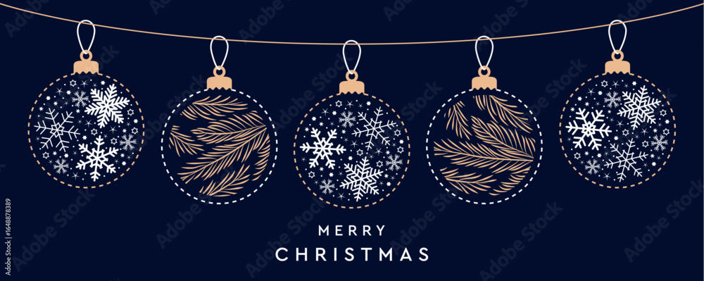 merry christmas card with hanging ball decoration vector illustration ...