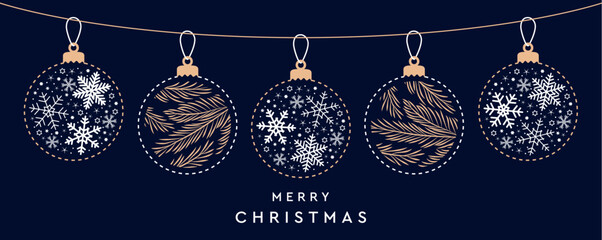 Wall Mural - merry christmas card with hanging ball decoration vector illustration