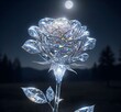 © Gouasmia - Crystal rose blossoms under the bright moonlight, casting a soft glow in the serene night sky creating a magical feeling.