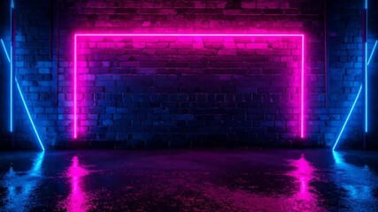 Neon Frame on Brick Wall Background