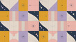 © Md Alamgir Artworks - Retro Geometric Pattern with Pastel Colors and Abstract Shapes for Modern Backgrounds and Creative Design Projects Featuring Squares Circles Lines and Starbursts Providing a Vintage Inspired Aesthetic