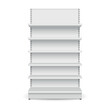 © Ice pick - White empty store shelf rack mockup front. Product shelves counter design. Supermarket product advertising blank.