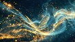 © Anton - Abstract illustration showing energy flow from earth through grounding mat to human body, flowing light trails and energy particles, cosmic blue and gold color palette, spiritual wellness aesthetic