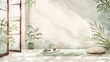 © Anton - Artistic watercolor illustration of grounding mat in serene home setting, soft flowing colors, organic brushstrokes, wellness and mindfulness theme, hand-painted aesthetic, gentle earth tones