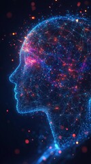 Wall Mural - Abstract digital background texture human head texture of glowing dots and lines on dark background -- perfect for topics of innovation, 