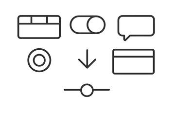 Various user interface elements including buttons, sliders, and icons displayed on a simple background