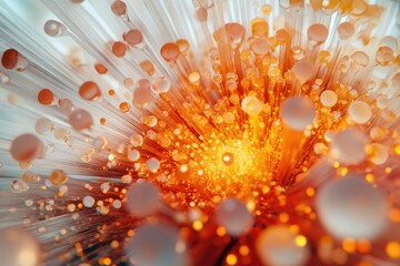 Wall Mural - abstract image of radiating strands with glowing orange spheres, resembling fiber optics or a vibran
