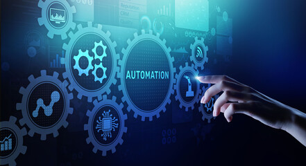 Automation Work flow business process optimisation smart industry modern manufacturing concept on virtual screen.