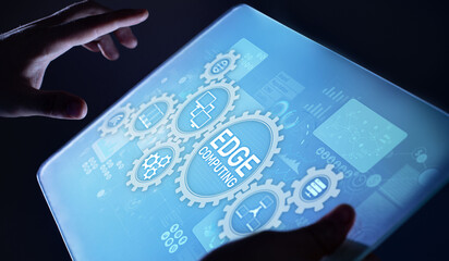 Wall Mural - edge computing modern it technology on virtual screen concept.