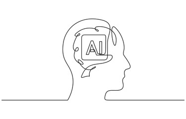 Continuous line drawing of head artificial intelligence technology robot brain vector illustration. Editable stroke