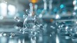 © Dao - Image of chemical compounds and scientific formulas over atom model in laboratory. science research and medicine concept digitally generated image.