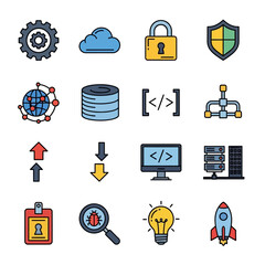 Diverse icons illustrate security data services flat layout