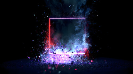 Wall Mural - glowing square in abstract explosion: a vibrant square of light emanates from the center of a dynami