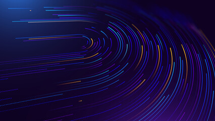 High Speed Light Particles Internet Data Background. Digital Road Fast Speed Internet Broadband Data Flow Concept. Light Arc Turn Twist Bend Effect. Vector Illustration.
