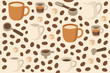 © Maxim Borbut - Coffee beans and cups create a cozy pattern perfect for a coffee lover's kitchen or cafe decor