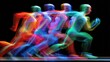 © Fish - Abstract figures of runners in motion, vibrant colors, blurred lines
