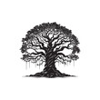 © Faysal - Banyan Tree Silhouette in Black on White Background.