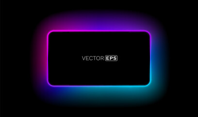 Wall Mural - frame color neon, color light around black frame on black background. vector illustration