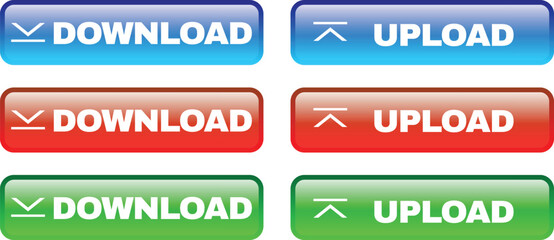 Colorful glossy download and upload buttons set in vector design