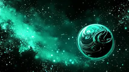 Wall Mural - Turquoise space nebula with swirling planet