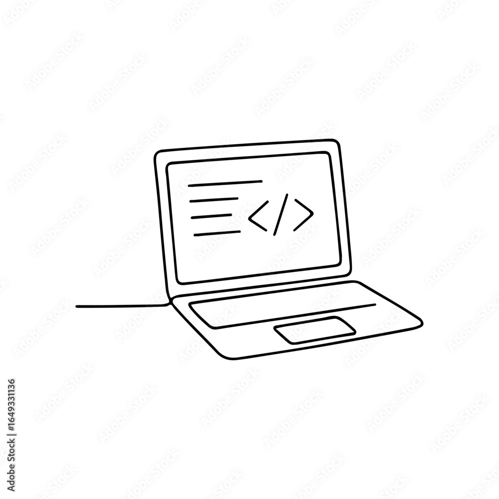 Coding Programing Drawing Continuous Line Drawing of Laptop with Coding Symbols – Minimalist ...