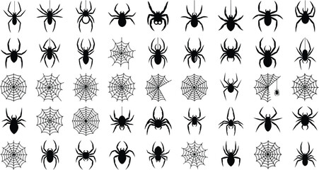 White spiders and webs seamless pattern on black background, halloween
