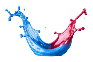 Canvas Print - Dynamic splash of blue and red liquid frozen in motion, cut out transparent