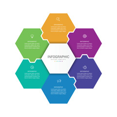 Wall Mural - Business visualization infographic polygon design template with 6 options, steps or processes. Business presentation.	