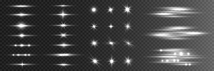 Wall Mural - set of luminous light beams radiant stars, and sparkling highlights with swirling neon glow. magical