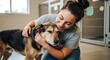 © MassSahan - Woman hugging dog animal shelter rescue adoption pet care love canine friendship volunteer happy friend national dog day