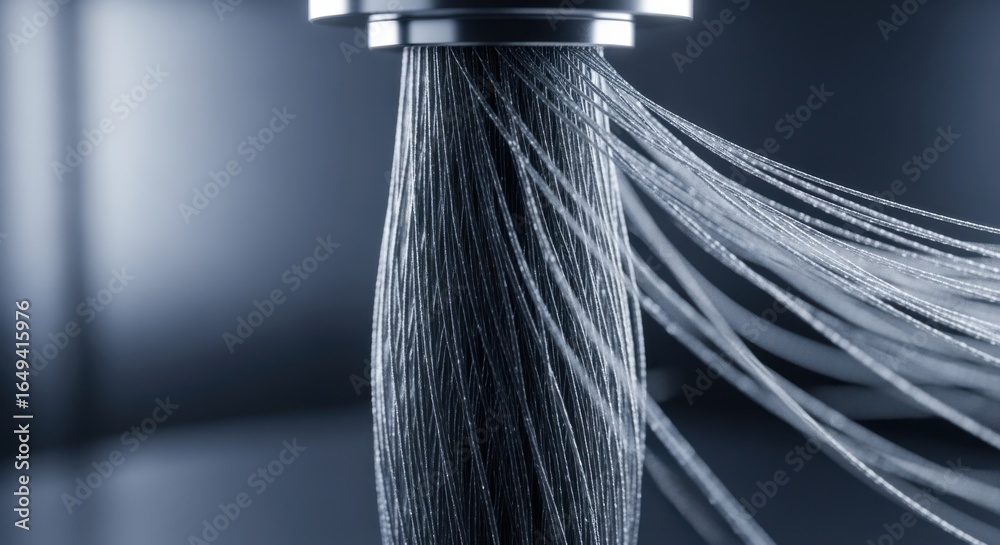 Macro shot of carbon nanotube yarn fibers emerging from a spinning ...