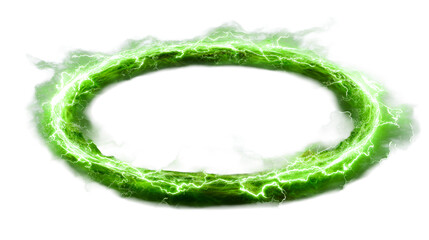 Wall Mural - Energetic Green Swirling Portal with Electric Plasma Discharge, cut out transparent