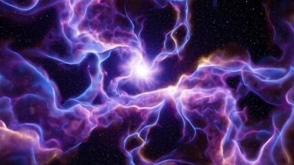 Wall Mural - Glowing purple and blue nebula clouds forming around a brilliant central star in the vastness of the universe, a cosmic creation concept.