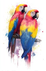 Naklejka na meble Colorful parrot pair, watercolored style
