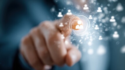 Hand selecting user icon in digital network