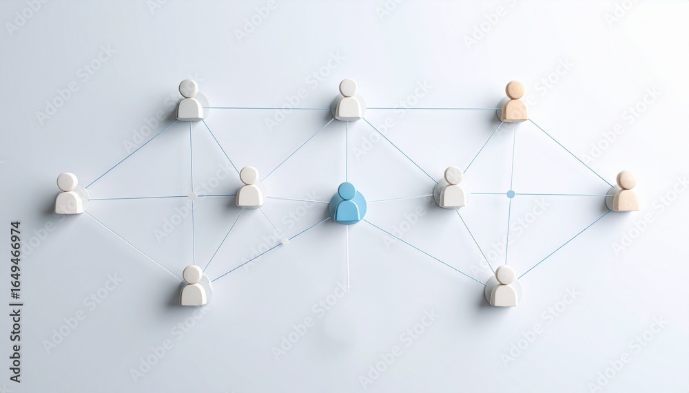 Simple background, connection network with doll icons connected to each ...