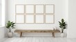 © Studio HK - mock up poster frame in modern interior background, gallery wall in gray living room, Scandinavian Boho style