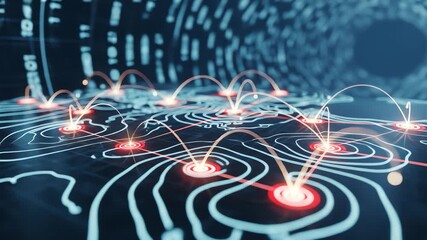 Wall Mural - Abstract digital representation of interconnected nodes and data flow across a network.