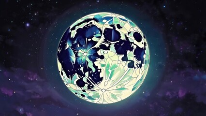 Wall Mural - detailed stylized moon, floral pattern