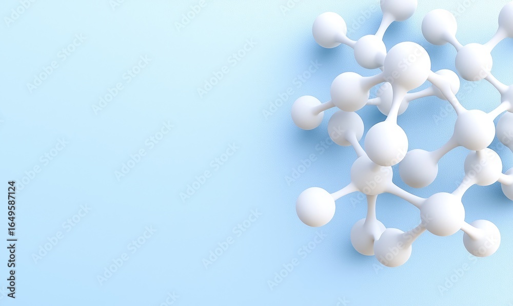 Abstract 3D rendering of a white molecular structure on a light blue ...