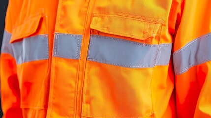 Macro: Reflective stripes on a high-visibility work jacket, isolated on a pure white background, safety, practical