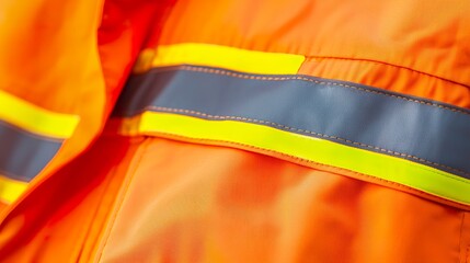 Macro: Reflective stripes on a high-visibility work jacket, isolated on a pure white background, safety, practical
