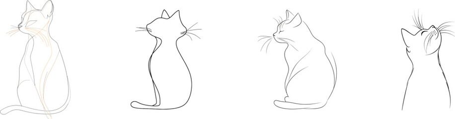 A one-line drawing of a cat portrait is set against a white isolated background in this modern illustration
