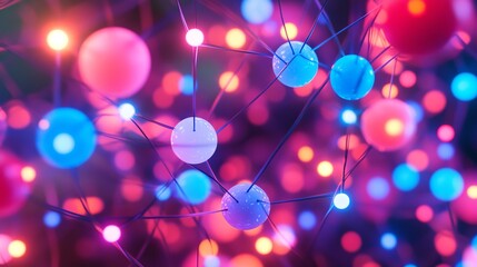 Wall Mural - vibrant spheres and luminous connections create an abstract universe. this imagery evokes depth and 